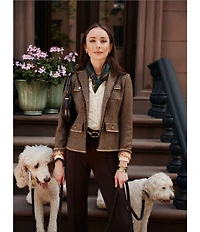 J.McLaughlin Anwen Herringbone Tweed Wool Notch Collar Long Sleeve Jacket