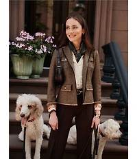 J.McLaughlin Anwen Herringbone Tweed Wool Notch Collar Long Sleeve Jacket