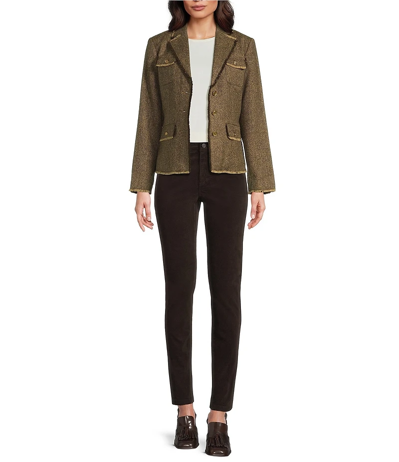 J.McLaughlin Anwen Herringbone Tweed Wool Notch Collar Long Sleeve Jacket