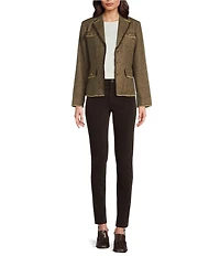 J.McLaughlin Anwen Herringbone Tweed Wool Notch Collar Long Sleeve Jacket