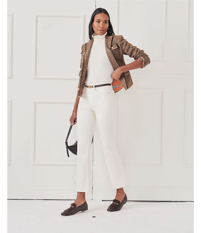 J.McLaughlin Anwen Herringbone Tweed Wool Notch Collar Long Sleeve Jacket