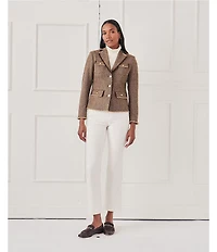 J.McLaughlin Anwen Herringbone Tweed Wool Notch Collar Long Sleeve Jacket