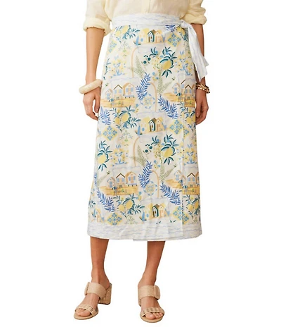 J.McLaughlin Ardis Combo Print Tie Waist Wrap Skirt