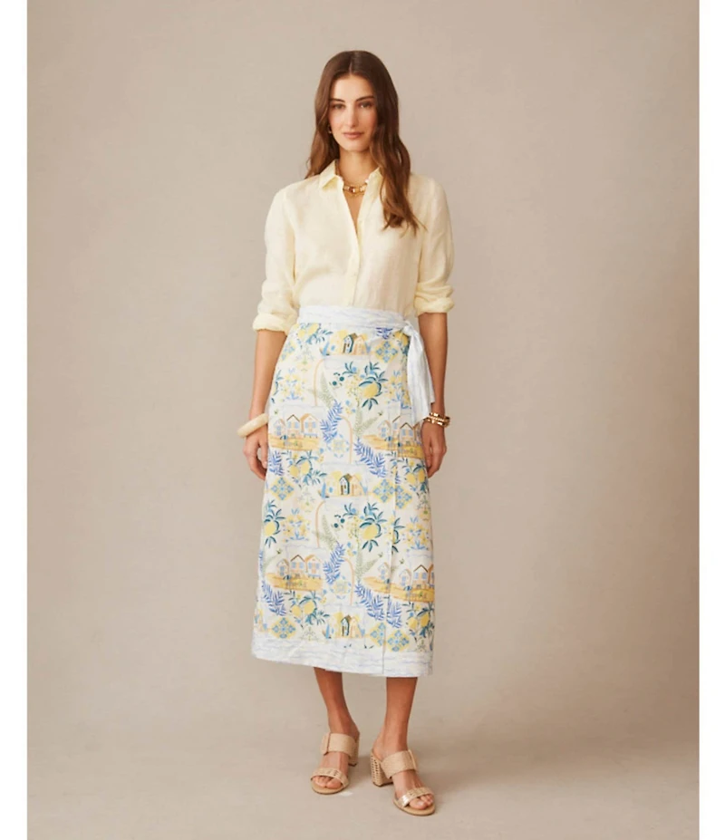 J.McLaughlin Ardis Combo Print Tie Waist Wrap Skirt