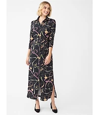 J.McLaughlin Armory Catiline Cloth Point Collar Button Front Long Sleeve Self-Tie Midi Shirt Dress
