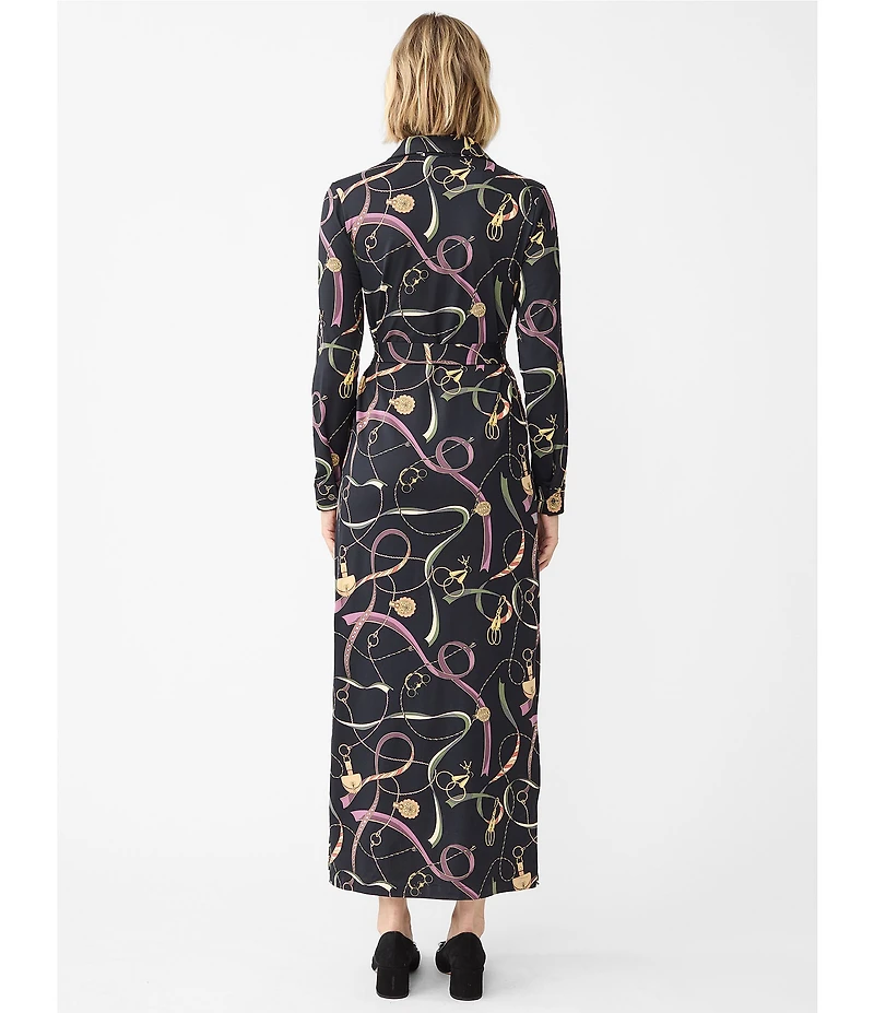 J.McLaughlin Armory Catiline Cloth Point Collar Button Front Long Sleeve Self-Tie Midi Shirt Dress