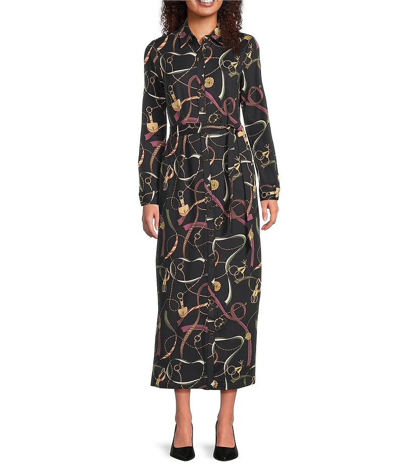 J.McLaughlin Armory Catiline Cloth Point Collar Button Front Long Sleeve Self-Tie Midi Shirt Dress