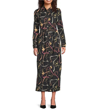 J.McLaughlin Armory Catiline Cloth Point Collar Button Front Long Sleeve Self-Tie Midi Shirt Dress
