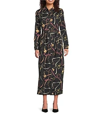 J.McLaughlin Armory Catiline Cloth Point Collar Button Front Long Sleeve Self-Tie Midi Shirt Dress