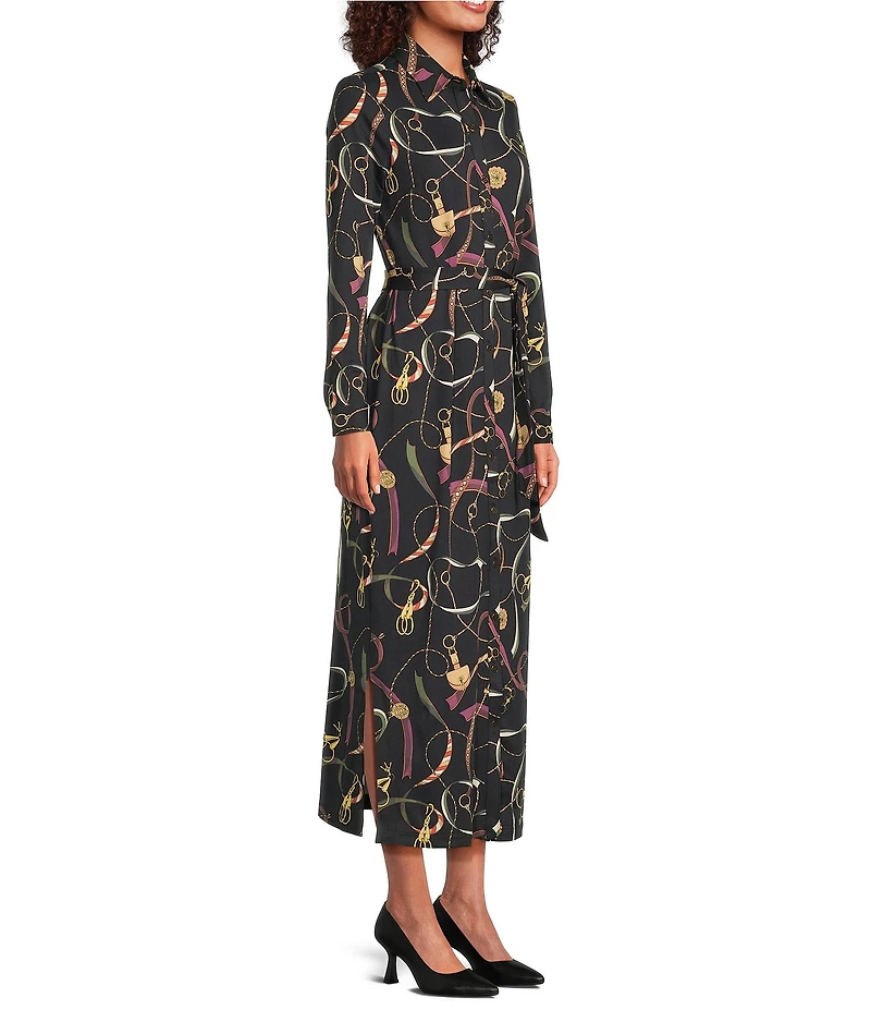 J.McLaughlin Armory Catiline Cloth Point Collar Button Front Long Sleeve Self-Tie Midi Shirt Dress