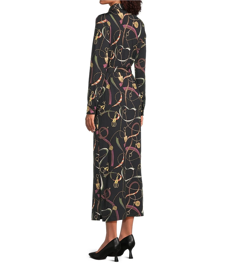 J.McLaughlin Armory Catiline Cloth Point Collar Button Front Long Sleeve Self-Tie Midi Shirt Dress