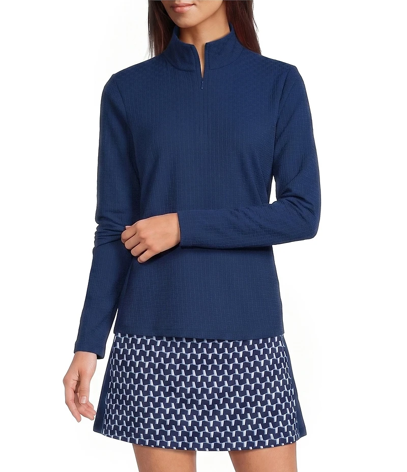 J.McLaughlin Bedford Knit Catalina Cloth Stand Collar Half Zip Long Sleeve Pullover