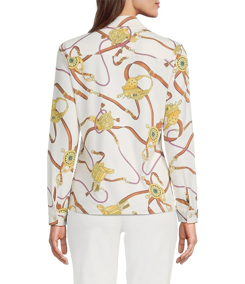 J.McLaughlin Betty Printed Catalina Cloth Point Collar Long Sleeve Button Front Top