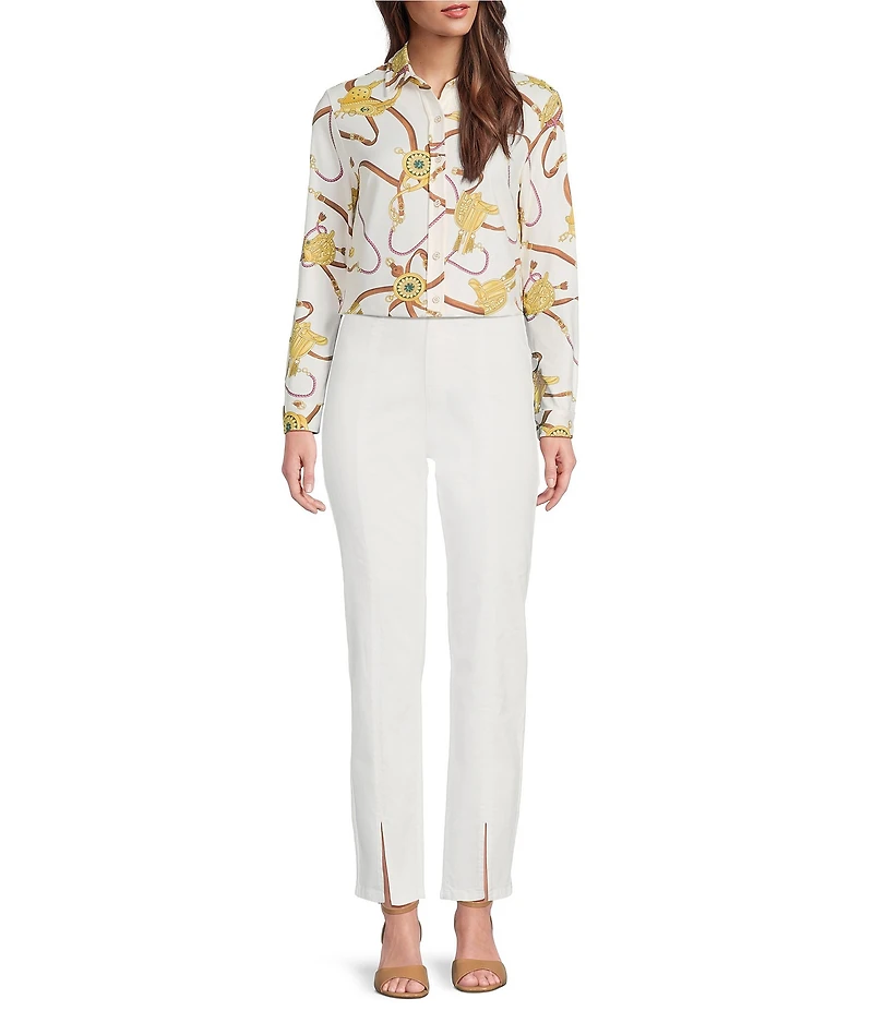 J.McLaughlin Betty Printed Catalina Cloth Point Collar Long Sleeve Button Front Top