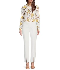 J.McLaughlin Betty Printed Catalina Cloth Point Collar Long Sleeve Button Front Top
