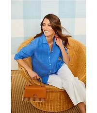 J.McLaughlin Britt Linen Point Collar Long Sleeve Button Front Blouse