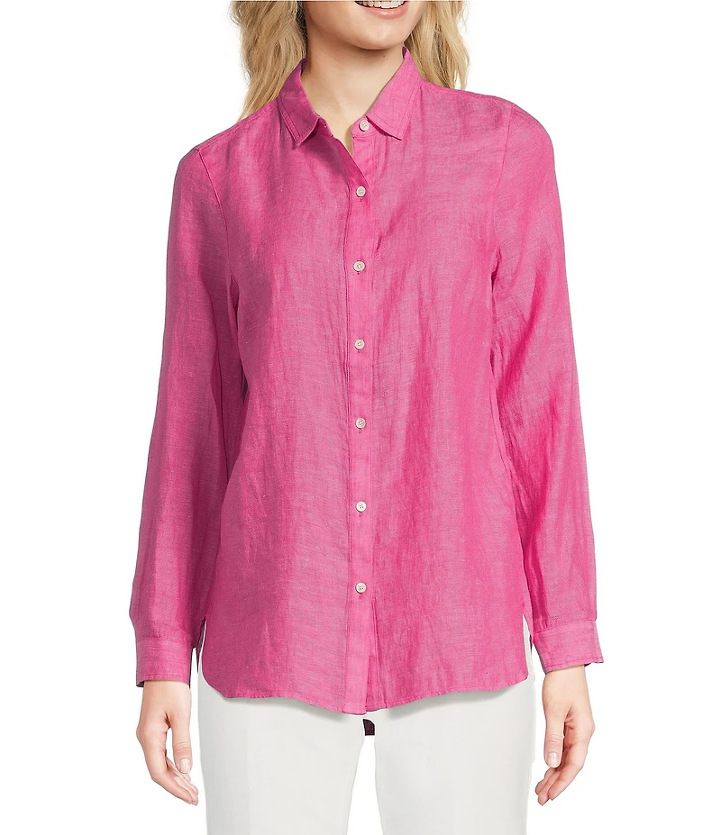 J.McLaughlin Britt Linen Point Collar Long Sleeve Button Front Blouse