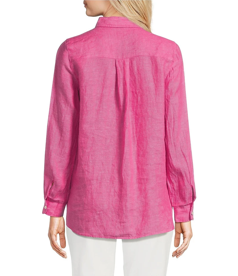 J.McLaughlin Britt Linen Point Collar Long Sleeve Button Front Blouse