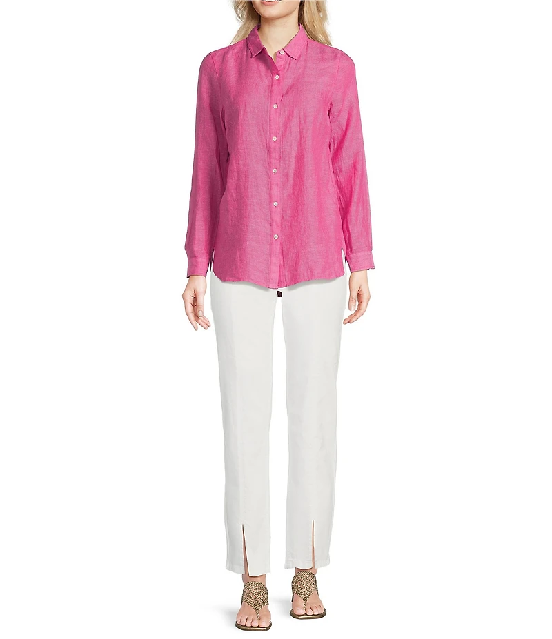 J.McLaughlin Britt Linen Point Collar Long Sleeve Button Front Blouse