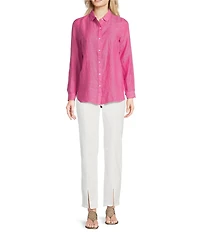 J.McLaughlin Britt Linen Point Collar Long Sleeve Button Front Blouse