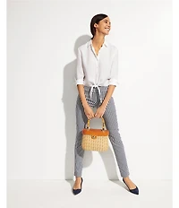 J.McLaughlin Britt Linen Point Collar Long Sleeve Button Front Blouse