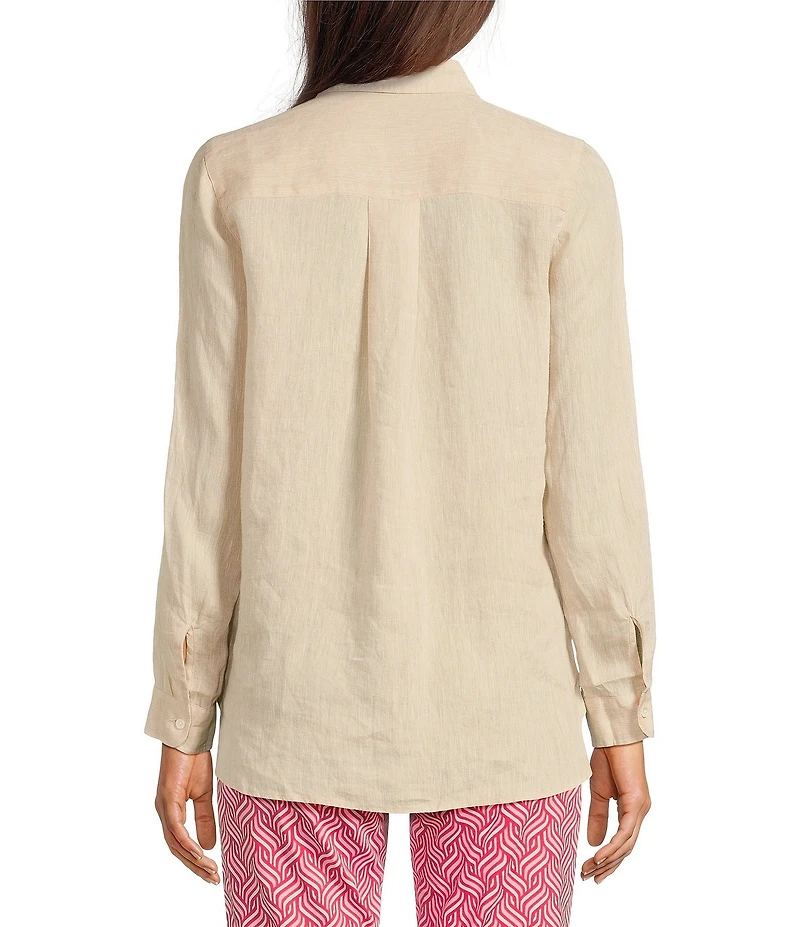 J.McLaughlin Britt Linen Point Collar Long Sleeve Button Front Blouse