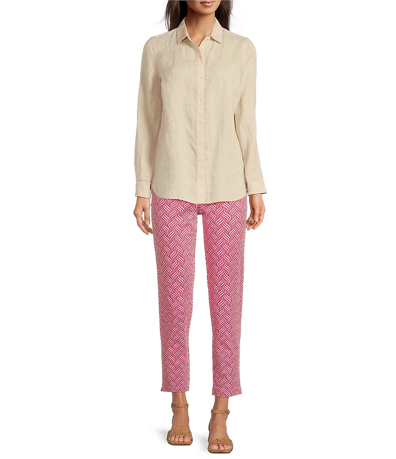 J.McLaughlin Britt Linen Point Collar Long Sleeve Button Front Blouse