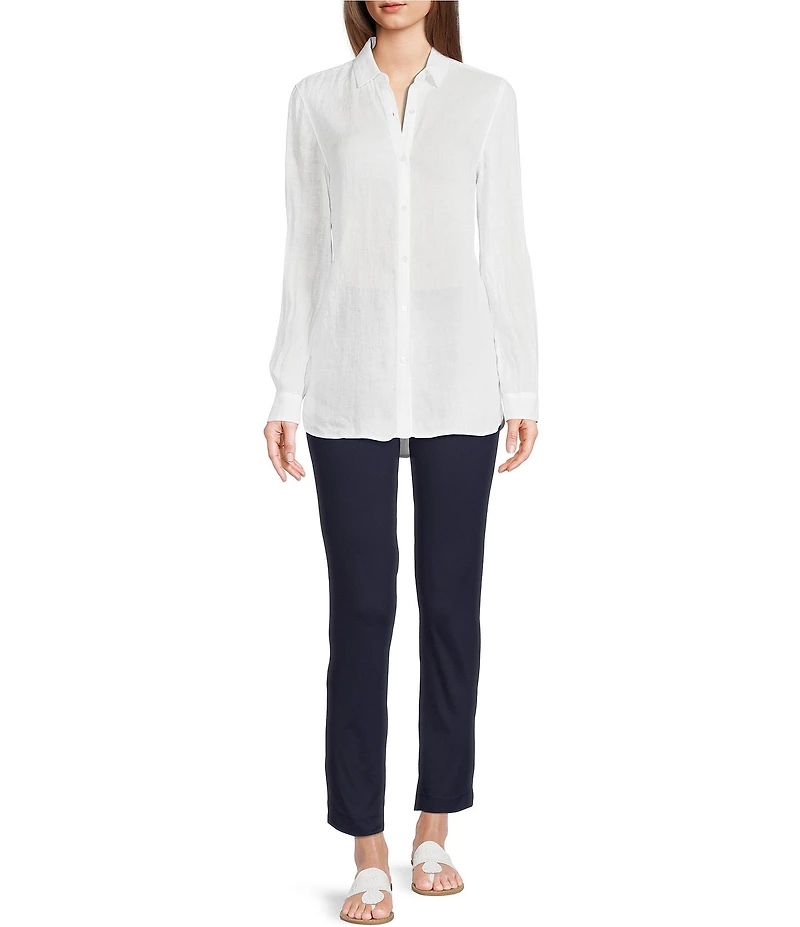 J.McLaughlin Britt Linen Point Collar Long Sleeve Button Front Blouse