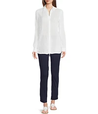 J.McLaughlin Britt Linen Point Collar Long Sleeve Button Front Blouse