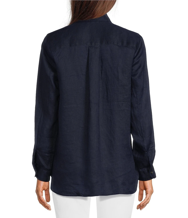J.McLaughlin Britt Linen Point Collar Long Sleeve Button Front Blouse