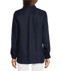 J.McLaughlin Britt Linen Point Collar Long Sleeve Button Front Blouse