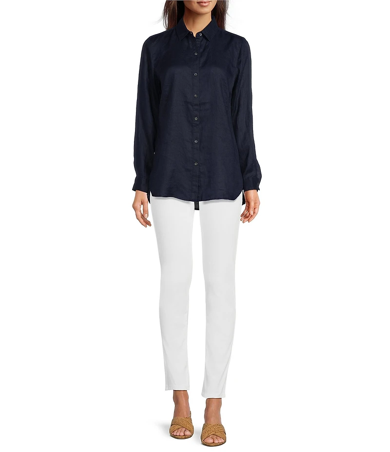 J.McLaughlin Britt Linen Point Collar Long Sleeve Button Front Blouse