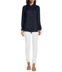J.McLaughlin Britt Linen Point Collar Long Sleeve Button Front Blouse