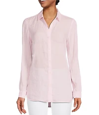 J.McLaughlin Britt Linen Point Collar Long Sleeve Button Front Blouse