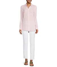 J.McLaughlin Britt Linen Point Collar Long Sleeve Button Front Blouse