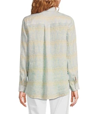 J.McLaughlin Britt Printed Airy Linen Point Collar Long Sleeve Shirt