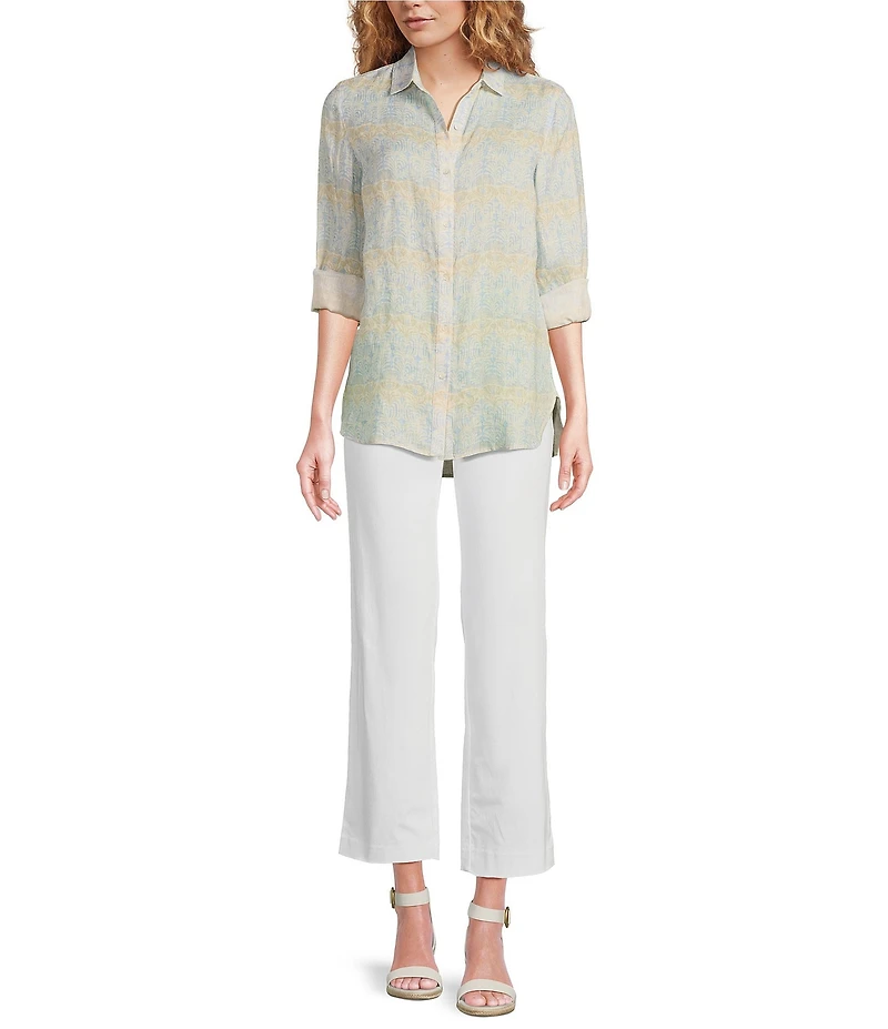 J.McLaughlin Britt Printed Airy Linen Point Collar Long Sleeve Shirt