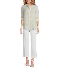 J.McLaughlin Britt Printed Airy Linen Point Collar Long Sleeve Shirt