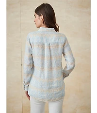 J.McLaughlin Britt Printed Airy Linen Point Collar Long Sleeve Shirt