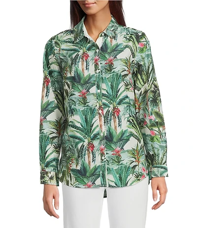 J.McLaughlin Britt Tropical Floral Print Mandarin Collar Long Sleeve Button Front Blouse