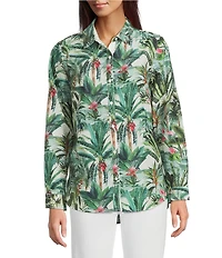J.McLaughlin Britt Tropical Floral Print Mandarin Collar Long Sleeve Button Front Blouse