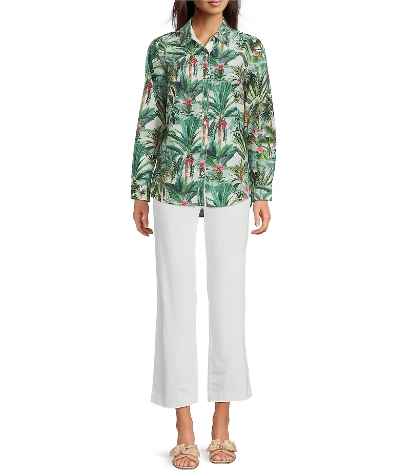J.McLaughlin Britt Tropical Floral Print Mandarin Collar Long Sleeve Button Front Blouse