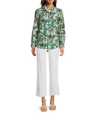 J.McLaughlin Britt Tropical Floral Print Mandarin Collar Long Sleeve Button Front Blouse