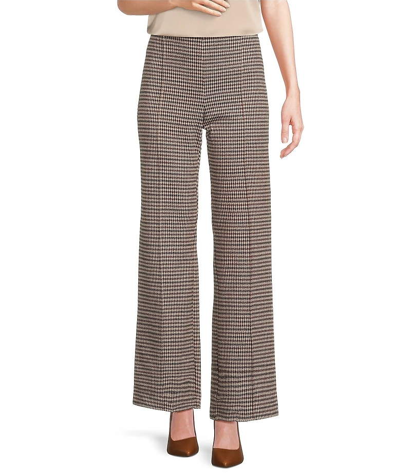 J.McLaughlin Calder Knit Plaid Print Flat Front Pintuck Wide Leg Pants
