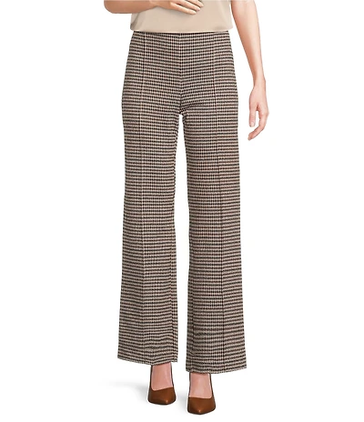J.McLaughlin Calder Knit Plaid Print Flat Front Pintuck Wide Leg Pants