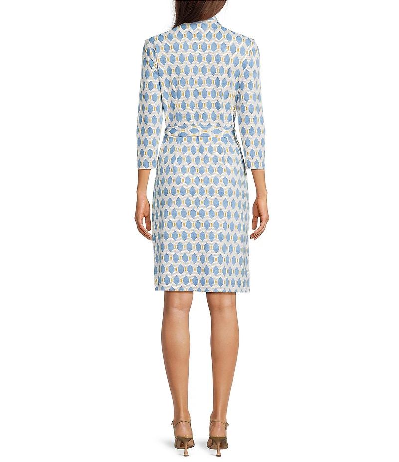 J.McLaughlin Calla Printed Catalina Cloth Point Collar 3/4 Sleeve Tie Waist Dress