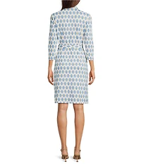 J.McLaughlin Calla Printed Catalina Cloth Point Collar 3/4 Sleeve Tie Waist Dress