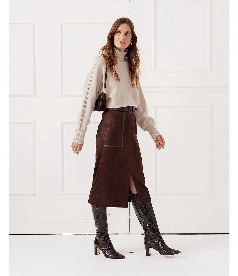 J.McLaughlin Cashmere Horizontal Knit Oversized Turtleneck Long Sleeve Sweater