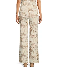 J.McLaughlin Coordinating Carmel Print Catalina Cloth Elastic Waist Straight Leg Pull On Pants