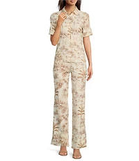 J.McLaughlin Coordinating Carmel Print Catalina Cloth Elastic Waist Straight Leg Pull On Pants